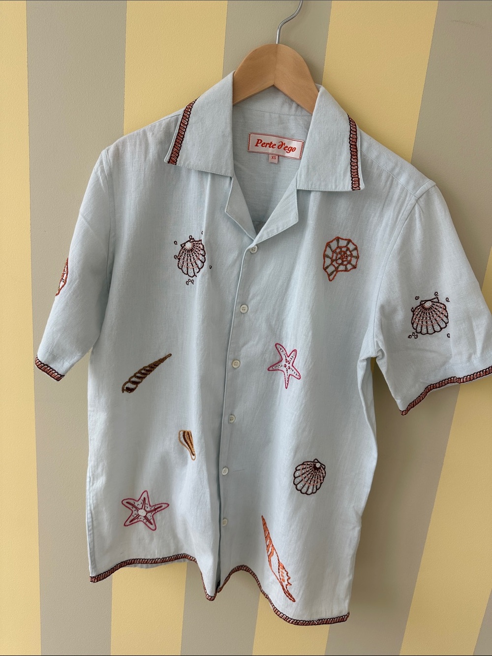 Perte d’Ego Light Blue Embroidered Seashell Shirt